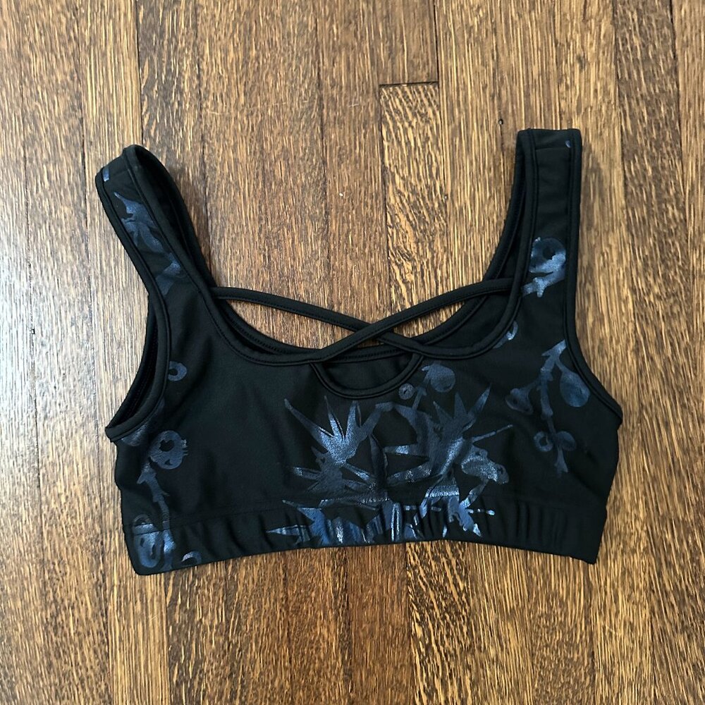 Cynthia Rowley sports bra with cross front and metallic floral pattern - size S